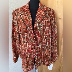 Style & Co. Red and Green Tweed Blazer